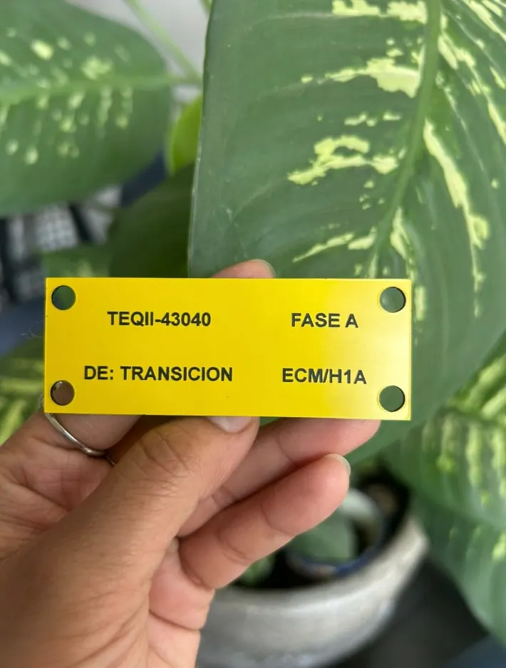 Placa amarilla de identificación de una transición eléctrica
